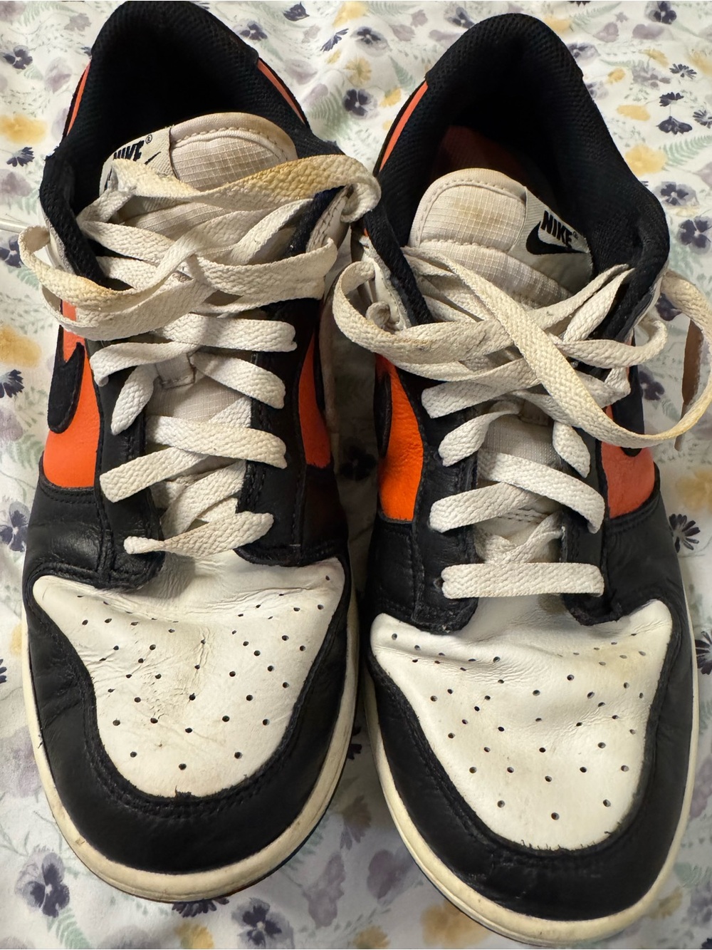 Nike Dunk Low-Top Sneakers — White, Black & Orange Accent Size 9